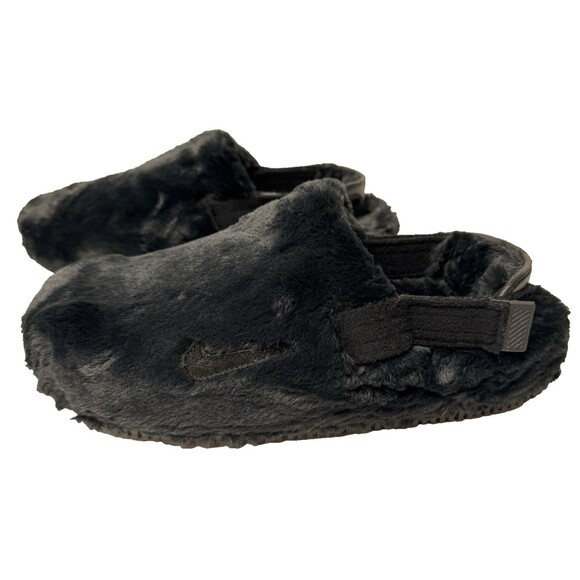Nike Calm Mule Womens Size 17 Black Fuzzy Faux Fur Slide Sandal Sneaker Shoe - Picture 1 of 7